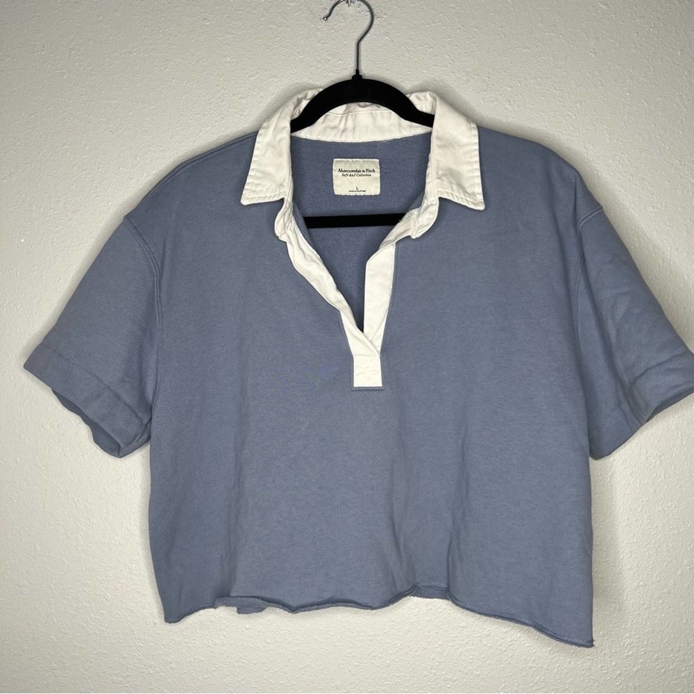 Abercrombie & Fitch Powder Blue Rugby Crop Top Women's size L